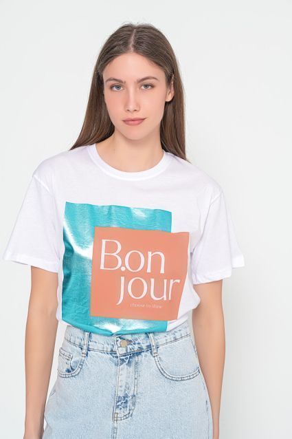 T-shirt με στάμπα Bon Jour